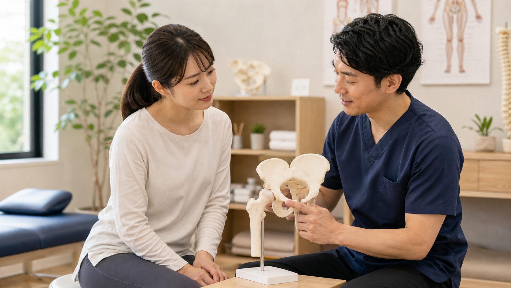 ヨガでクッションを使い股関節を支えるイメージ