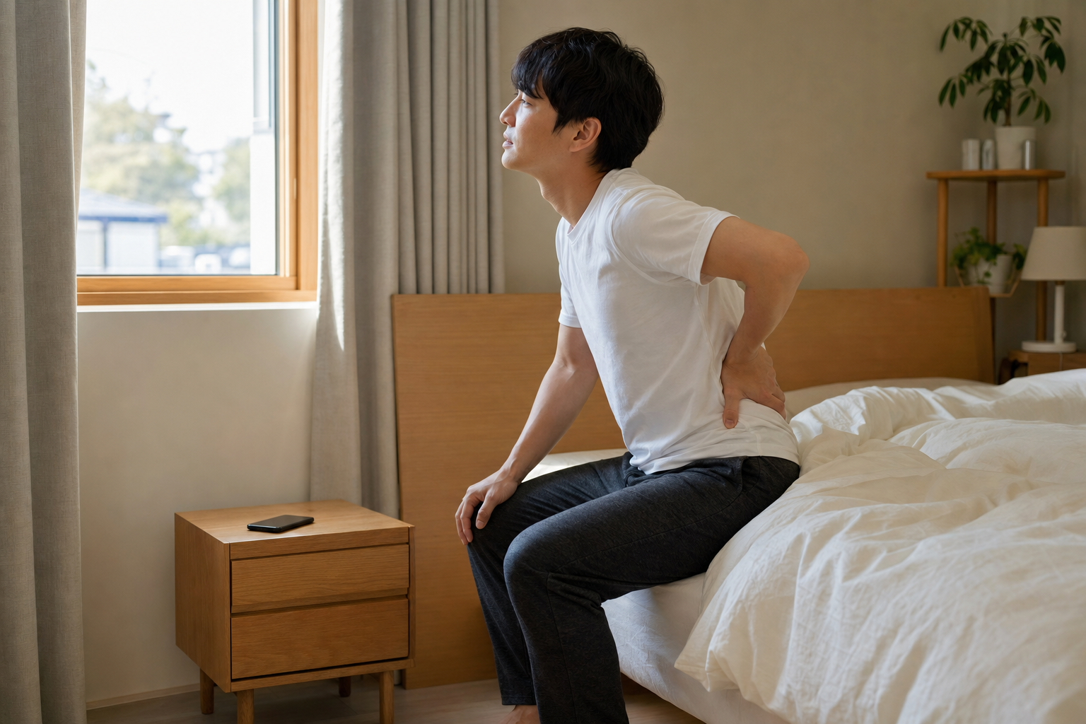 ぎっくり腰で仕事を休むか判断する男性