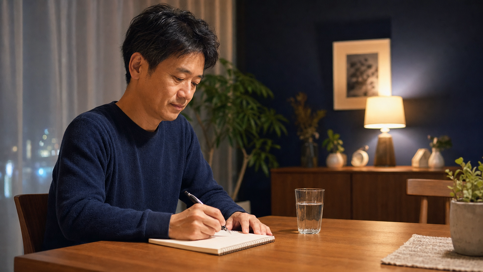 腰の症状をノートに整理する男性